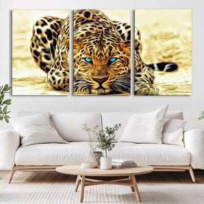 45281-MGV-CV-36X24-Blue Eye Leopard Wall Art Canvas Print, Framed Leopard Painting Art Picture Print, Big Cat Perfect Safari Wildlife Decor Artwork