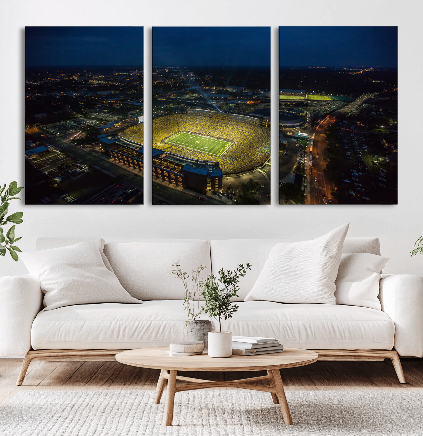 52519-MGV-CV-36X24-Michigan Football Stadium Wall Art Canvas Print, Framed Michigan Stadium Art Picture Print, Michigan Wolverines Field Perfect