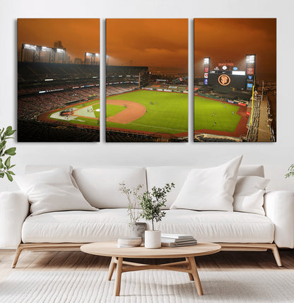 31315-MGV-CV-36X24-Oracle Park Stadium Wall Art Canvas Print, Framed California Stadium Art Picture Print, Oracle Park Field Perfect Sport Room Decor