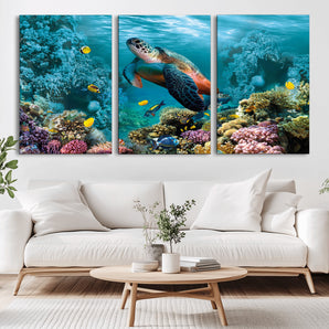 38661-MGV-CV-36X24-Sea Turtle Wall Art Canvas Print, Framed Ocean Wildlife Art Picture Print, Turtle Perfect Coastal Nature Decor Artwork