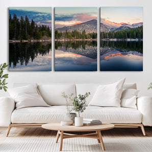 84227-MGV-CV-36X24-Bear Lake Wall Art Canvas Print, Framed Colorado Lake Art Picture Print, Rocky Mountain Park Perfect Foggy Landscape Decor Artwork