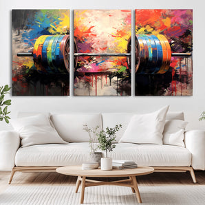 80436-MGV-CV-36X24-Heavy Barbell Wall Art – Colorful Weightlifting Gym Canvas Print, Modern Abstract Strength Training Artwork for Fitness Room, Home