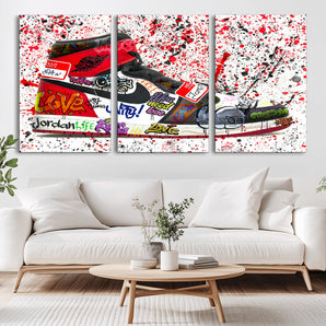 38836-MGV-CV-36X24-Graffiti Sneaker Wall Art – Urban Street Art Poster and Colorful Air Jordan Shoe, Abstract Graffiti Style Canvas Print for
