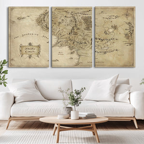 21784-MGV-CV-36X24-Middle Earth Fantasy Map Wall Art – Vintage Parchment Style Fantasy Cartography Poster, Antique Style Map Print for Book Lovers &