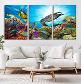 44772-MGV-CV-36X24-Underwater Sea Turtle Wall Art – Vibrant Coral Reef and Tropical Fish Canvas Print, Ocean Marine Life Decor for Living Room,