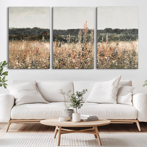 16595-MGV-CV-36X24-Rustic Countryside Landscape Wall Art – Wildflower Meadow Painting Print, Farmhouse Nature Decor for Living Room, Bedroom,