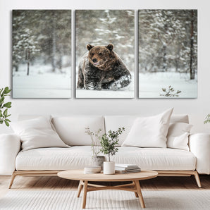43350-MGV-CV-36X24-Wild Bear in Snow Wall Art – Majestic Wildlife Photography Print, Winter Forest Nature Decor for Cabin, Lodge, Rustic Home,