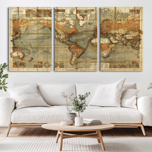 91064-MGV-CV-36X24-Vintage World Map Wall Art – Antique Old-Style World Map Poster, Historic Cartography Print for Office, Study, Library, Explorer &