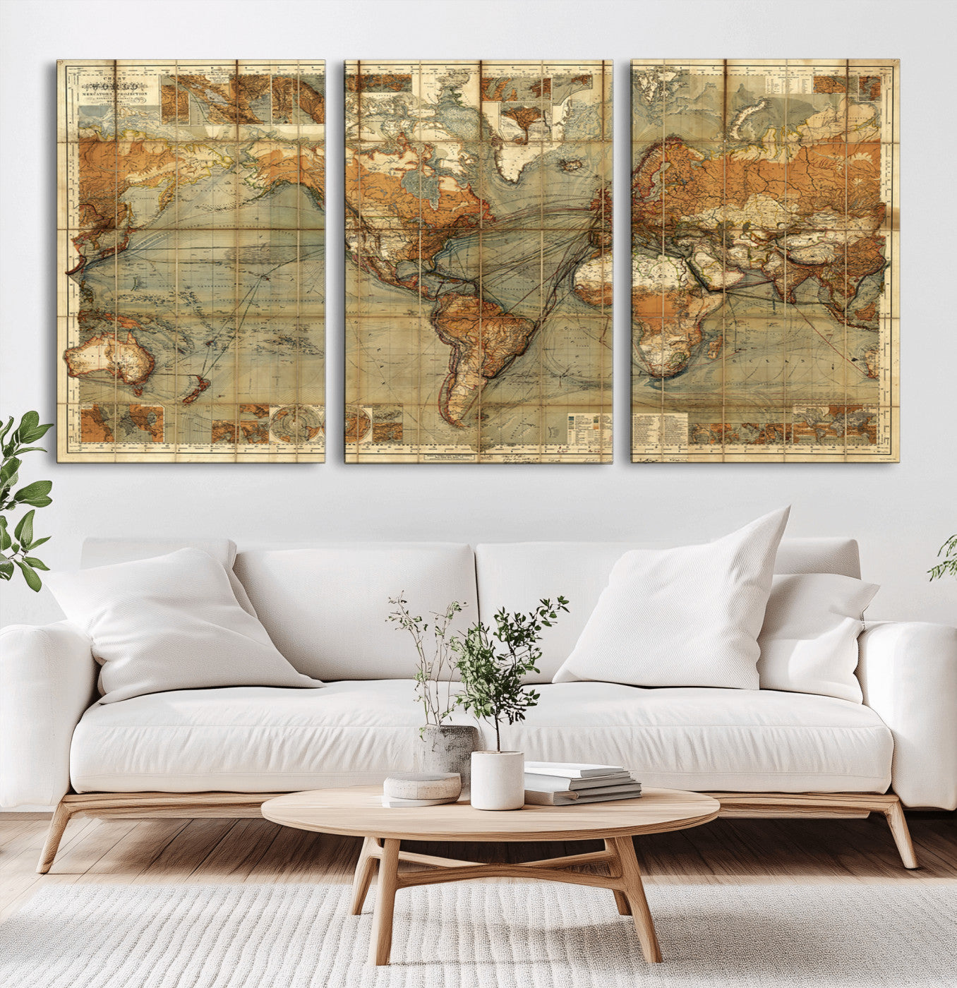 91064-MGV-CV-36X24-Vintage World Map Wall Art – Antique Old-Style World Map Poster, Historic Cartography Print for Office, Study, Library, Explorer &