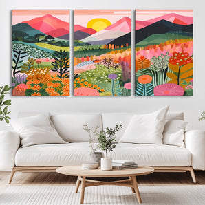 92377-MGV-CV-36X24-Abstract Floral Landscape Wall Art Print – Colorful Mountain Sunset Poster, Modern Nature Artwork for Living Room, Bedroom,