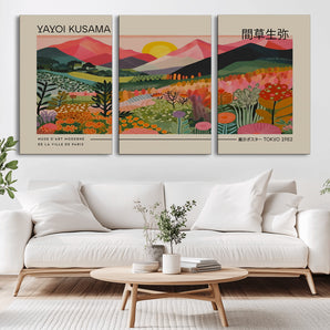 39485-MGV-CV-36X24-Floral Mountain Sunrise Wall Art – Panoramic Botanical Landscape Canvas Print, Colorful Nature Scene for Living Room, Bedroom,