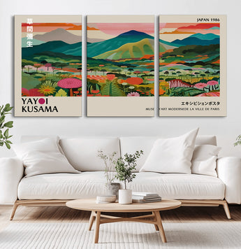 54215-MGV-CV-36X24-Yayoi Kusama Wall Art – Panoramic Japanese Landscape Canvas Print, Modern Abstract Nature Decor for Office, Bedroom or Living Room