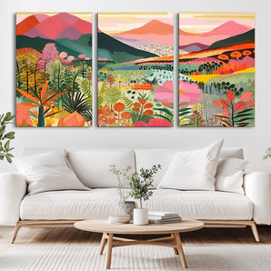 93460-MGV-CV-36X24-Blooming Valley Wall Art – Panoramic Colorful Mountain Landscape Canvas Print, Modern Floral Decor for Office, Bedroom or Living