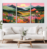 99638-MGV-CV-36X24-Sunset Meadow Wall Art – Panoramic Mountain Landscape with Wildflowers Canvas Print, Vibrant Nature Decor for Living Room, Bedroom