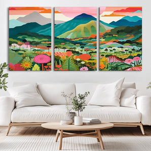 60845-MGV-CV-36X24-Tropical Mountain Landscape Wall Art – Colorful Botanical Nature Canvas Print, Vibrant Jungle Scenery Artwork for Living Room,