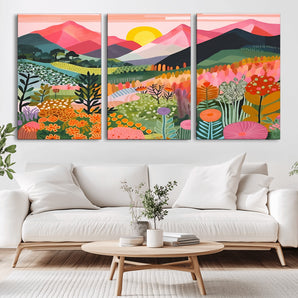 36236-MGV-CV-36X24-Sunset Mountain Landscape Wall Art – Colorful Floral Nature Canvas Print, Vibrant Botanical Scenery Artwork for Bedroom, Living