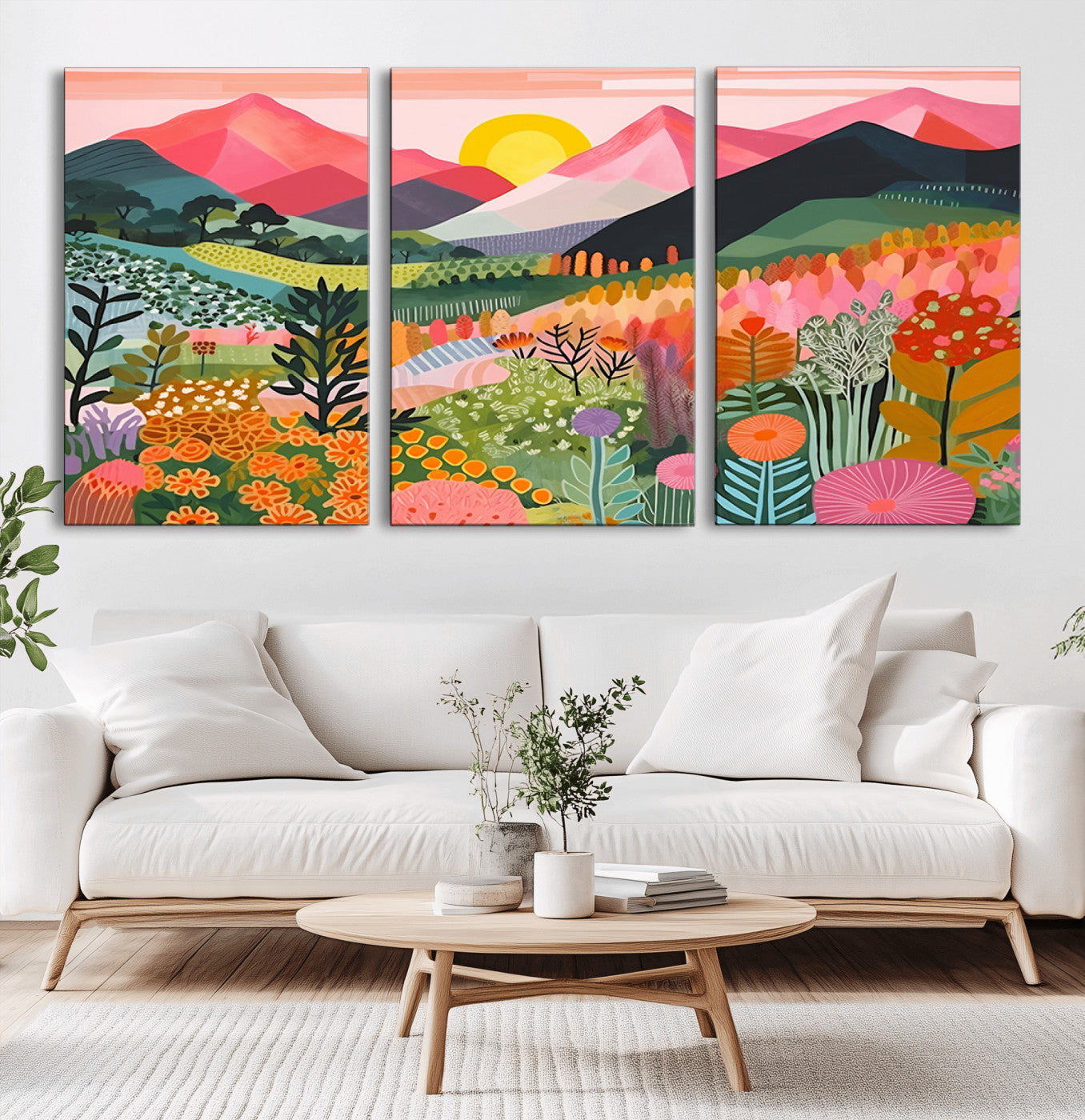36236-MGV-CV-36X24-Sunset Mountain Landscape Wall Art – Colorful Floral Nature Canvas Print, Vibrant Botanical Scenery Artwork for Bedroom, Living