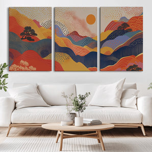 22118-MGV-CV-36X24-Abstract Sunset Mountain Wall Art – Modern Colorful Landscape Canvas Print, Vibrant Geometric Nature Artwork for Living Room,