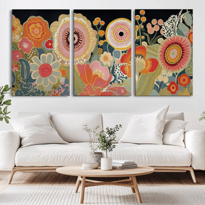 52201-MGV-CV-36X24-Abstract Floral Wall Art – Vibrant Oversized Flower Canvas Print, Modern Botanical Artwork in Pink, Orange, and Gold Tones for