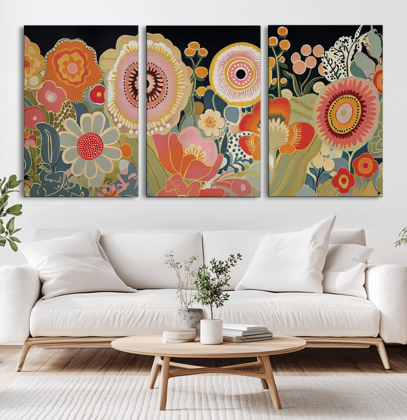 52201-MGV-CV-36X24-Abstract Floral Wall Art – Vibrant Oversized Flower Canvas Print, Modern Botanical Artwork in Pink, Orange, and Gold Tones for