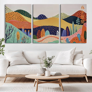 47340-MGV-CV-36X24-Abstract Mountain Landscape Wall Art – Colorful Geometric Hills Canvas Print, Modern Pastel Nature Artwork for Living Room,