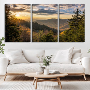 73692479-MGV-CV-36X24-Smoky Mountains Wall Art Canvas Print, Framed Forest Mountain Art Picture Print, Spring Mountain Perfect Spring Style Decor