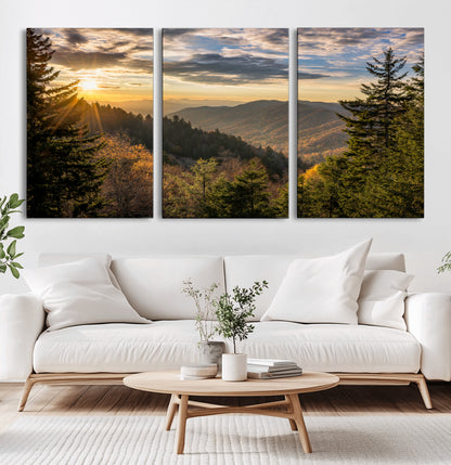 73692479-MGV-CV-36X24-Smoky Mountains Wall Art Canvas Print, Framed Forest Mountain Art Picture Print, Spring Mountain Perfect Spring Style Decor