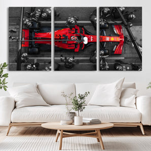 99356-MGV-CV-36X24-Ferrari Pit Stop Wall Art – Formula 1 Racing Car Canvas Print, Red Speed Machine Motorsport Decor for Office, Garage, Man Cave or