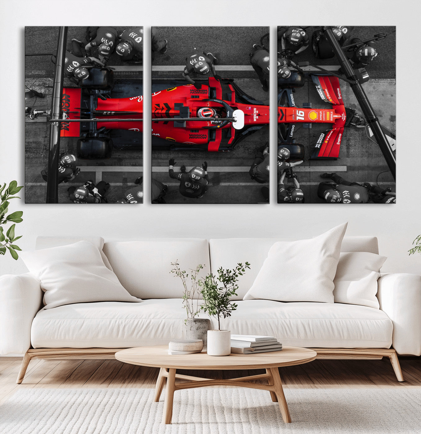 99356-MGV-CV-36X24-Ferrari Pit Stop Wall Art – Formula 1 Racing Car Canvas Print, Red Speed Machine Motorsport Decor for Office, Garage, Man Cave or