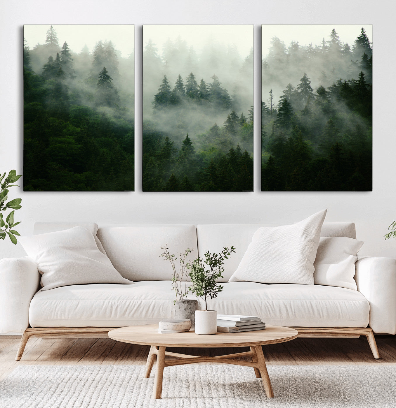 167720496-MGV-CV-36X24-Misty Forest Wall Art – Serene Evergreen Trees Canvas Print, Foggy Mountain Nature Landscape Decor for Bedroom, Living Room or