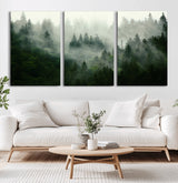 167720496-MGV-CV-36X24-Misty Forest Wall Art – Serene Evergreen Trees Canvas Print, Foggy Mountain Nature Landscape Decor for Bedroom, Living Room or