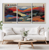 49228-MGV-FC-93X47-3P_Black-Kusama Wall Art – Vibrant Japanese Landscape Canvas Print, Modern Abstract Mountain and River Decor for Living Room, Office or Art