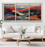 49228-MGV-FC-93X47-3P_Black-Kusama Wall Art – Vibrant Japanese Landscape Canvas Print, Modern Abstract Mountain and River Decor for Living Room, Office or Art