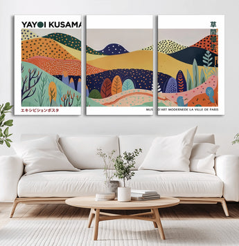 66936-MGV-CV-36X24-Kusama Wall Art – Vibrant Abstract Hills Canvas Print, Japanese Modern Landscape Poster for Living Room, Office, Studio or