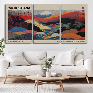 55766-MGV-CV-36X24-Kusama Wall Art – Bold Japanese Mountain Landscape Canvas Print, Modern Abstract Poster with Vibrant Colors for Living Room,