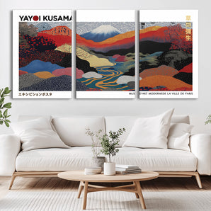 77560-MGV-CV-36X24-Kusama Wall Art – Abstract Japanese Mountain Landscape Canvas Print, Bold Modern Poster with Vibrant Colors for Living Room,