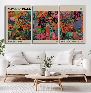 40791-MGV-CV-36X24-Kusama Inspired Wall Art – Vibrant Abstract Floral Jungle Canvas Print, Bold Pop Art Botanical Decor for Living Room, Bedroom, or