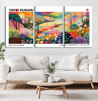 75201-MGV-CV-36X24-Yayoi Kusama Floral Wall Art – Vibrant Abstract Landscape Canvas Print, Modern Pop Art Poster for Living Room, Bedroom, or Gallery