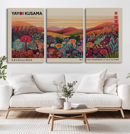 66096-MGV-CV-36X24-Yayoi Kusama Wall Art – Sunset Floral Landscape Canvas Print, Vibrant Flower Garden Panorama for Living Room, Bedroom or Office