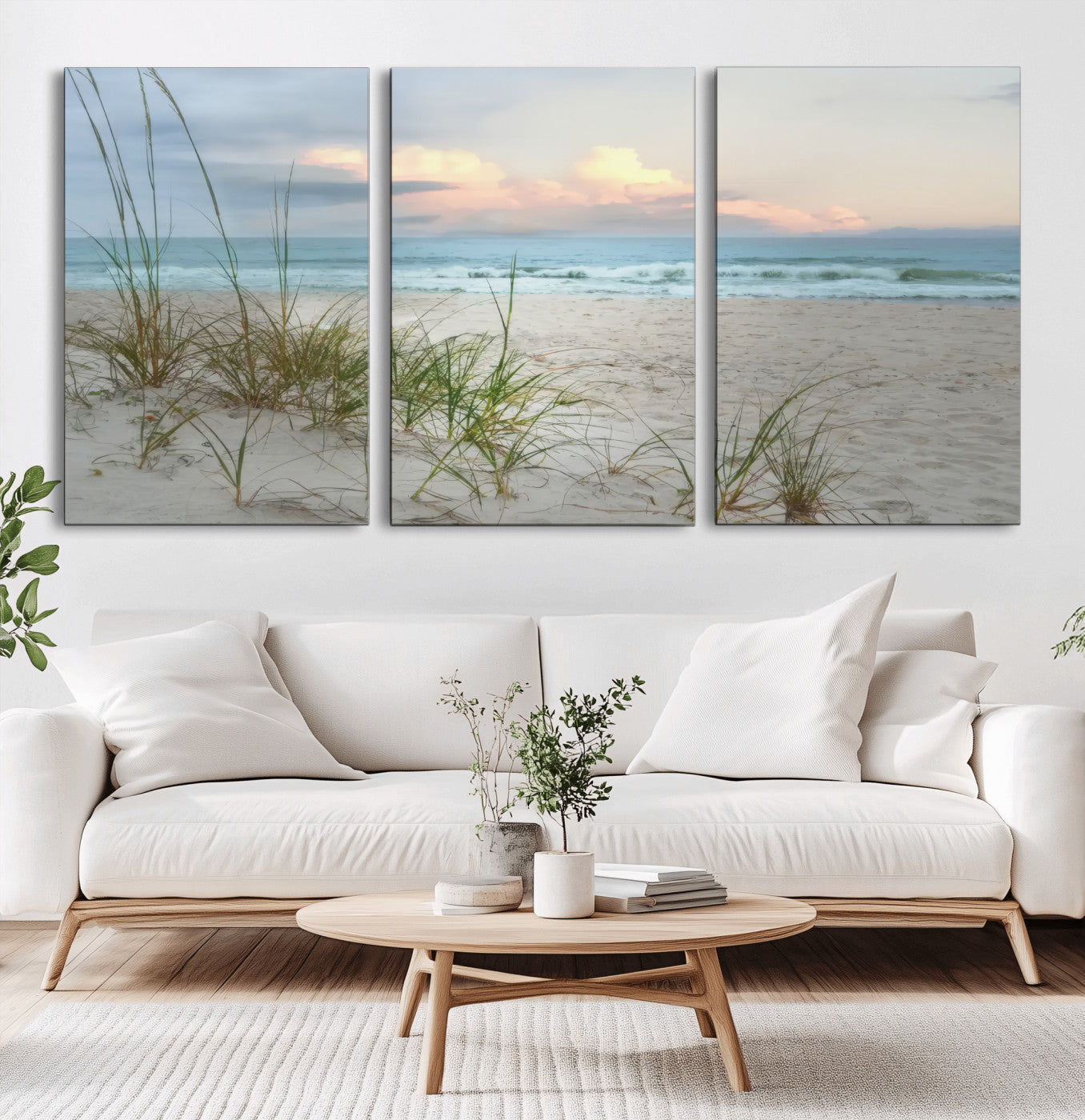 Test1001-MGV-CV-36X24-Coastal Beach Wall Art – Panoramic Ocean Waves and Sandy Dunes Canvas Print, Serene Seascape with Sea Oats for Relaxing Home or