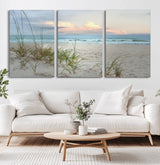 Test1001-MGV-CV-36X24-Coastal Beach Wall Art – Panoramic Ocean Waves and Sandy Dunes Canvas Print, Serene Seascape with Sea Oats for Relaxing Home or