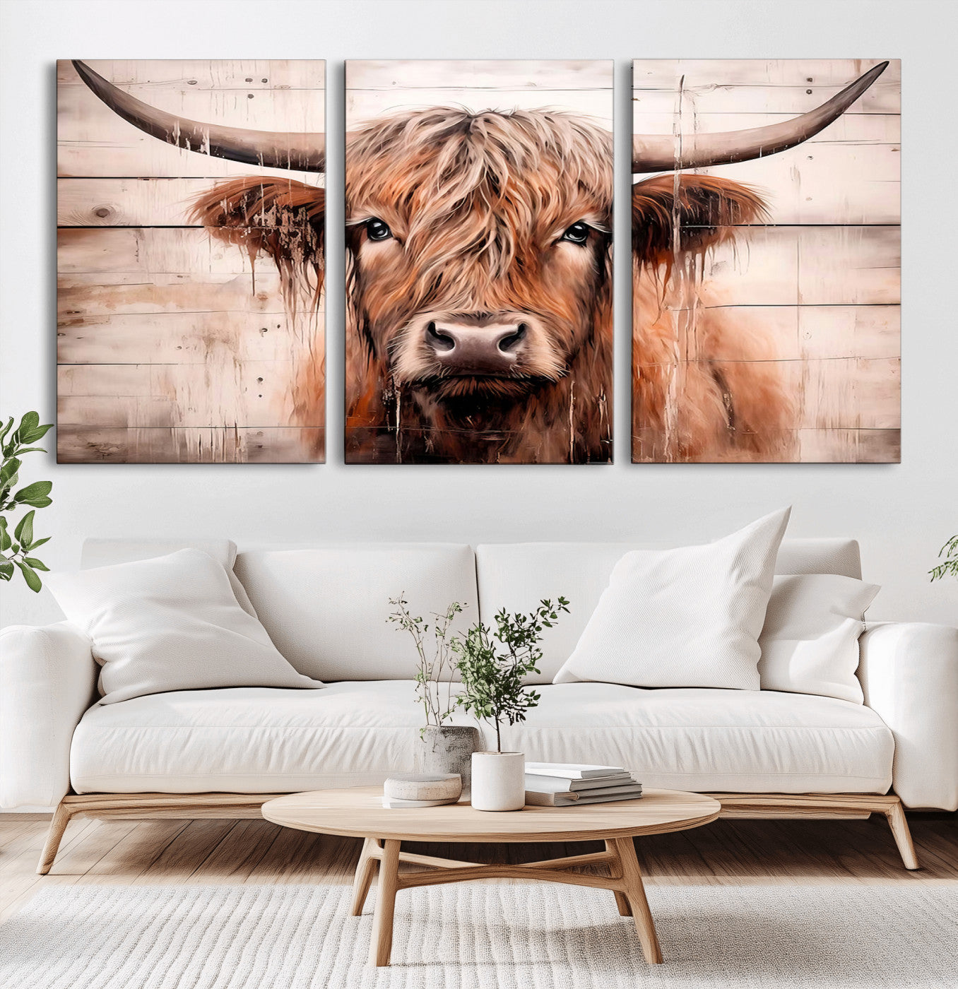 93730-MGV-CV-36X24-Scottish Cow Wall Art Canvas Print, Framed Longhorn Cow Art Picture Print, Highland Cattle Perfect Rustic Farmhouse Decor Artwork