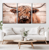 93730-MGV-CV-36X24-Scottish Cow Wall Art Canvas Print, Framed Longhorn Cow Art Picture Print, Highland Cattle Perfect Rustic Farmhouse Decor Artwork