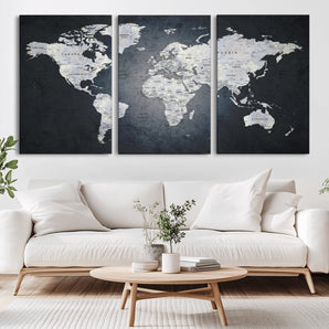 19124-MGV-CV-36X24-Modern World Map Wall Art – Black and White Canvas Print, Minimalist Global Map Decor for Office, Study, Bedroom or Living Room