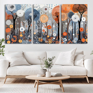 48857-MGV-CV-36X24-Abstract Forest Wall Art – Colorful Tree and Flower Canvas Print, Modern Nature Painting Poster for Living Room, Bedroom, Office