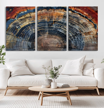 63519-MGV-CV-60X30-3P-Tree Ring Wall Art – Rustic Nature Wood Grain Canvas Print, Abstract Natural Texture Artwork Poster for Living Room, Bedroom,
