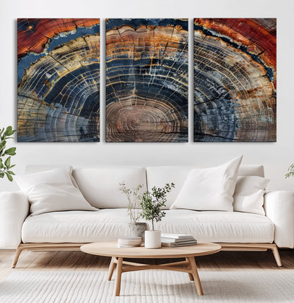 63519-MGV-CV-60X30-3P-Tree Ring Wall Art – Rustic Nature Wood Grain Canvas Print, Abstract Natural Texture Artwork Poster for Living Room, Bedroom,