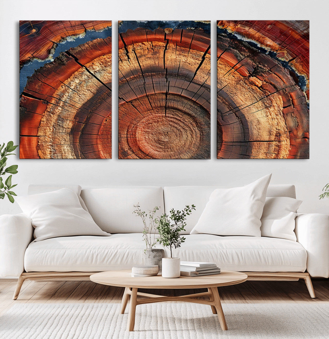 28555-MGV-CV-60X30-3P-Tree Ring Wall Art – Rustic Wood Grain Canvas Print, Natural Texture Abstract Artwork Poster for Living Room, Bedroom, Office,