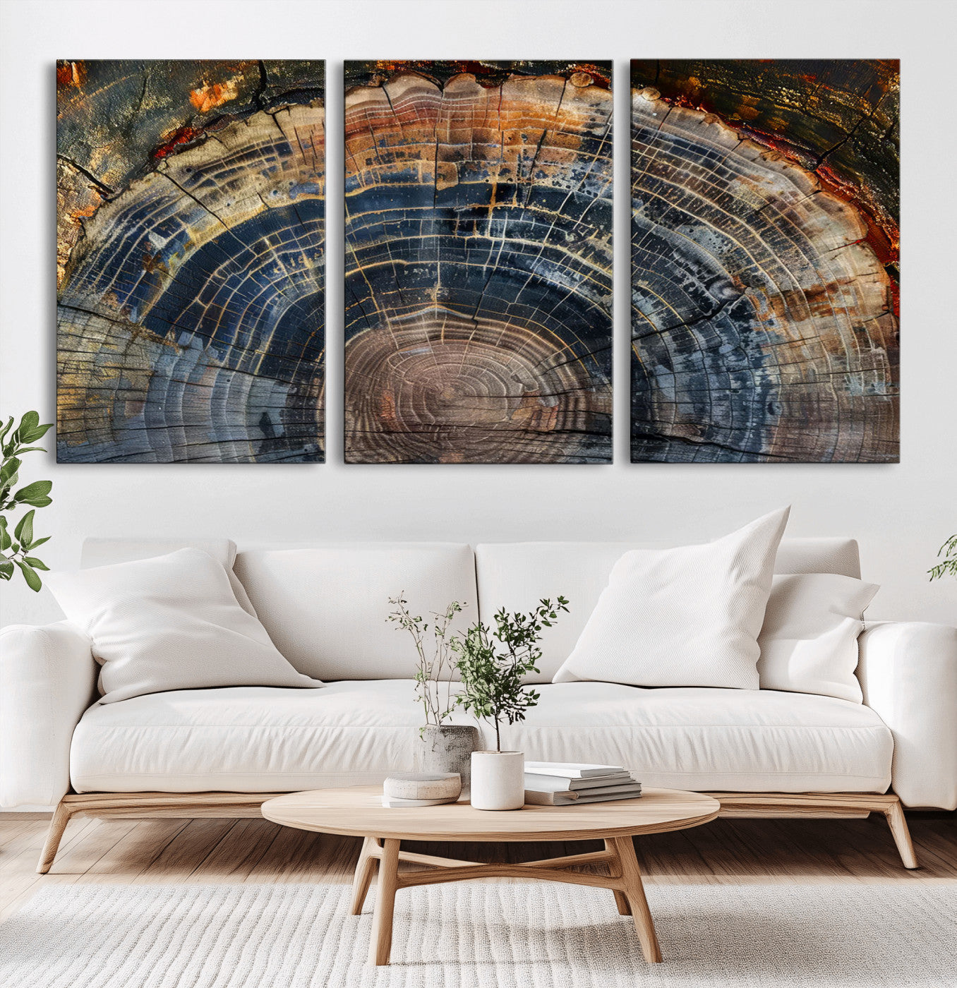 16193-MGV-CV-60X30-3P-Tree Ring Wall Art – Abstract Wood Grain Canvas Print, Rustic Nature Texture Artwork Poster for Living Room, Bedroom, Office,