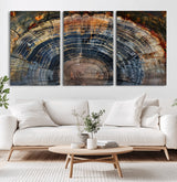 16193-MGV-CV-60X30-3P-Tree Ring Wall Art – Abstract Wood Grain Canvas Print, Rustic Nature Texture Artwork Poster for Living Room, Bedroom, Office,